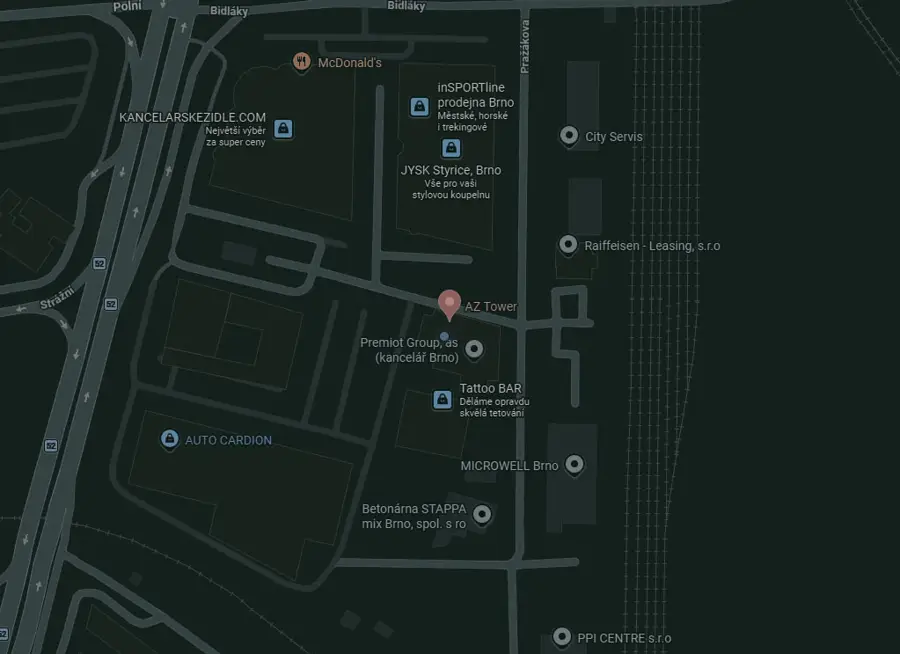 Mapa lokace kanceláře – AZ Tower Brno
